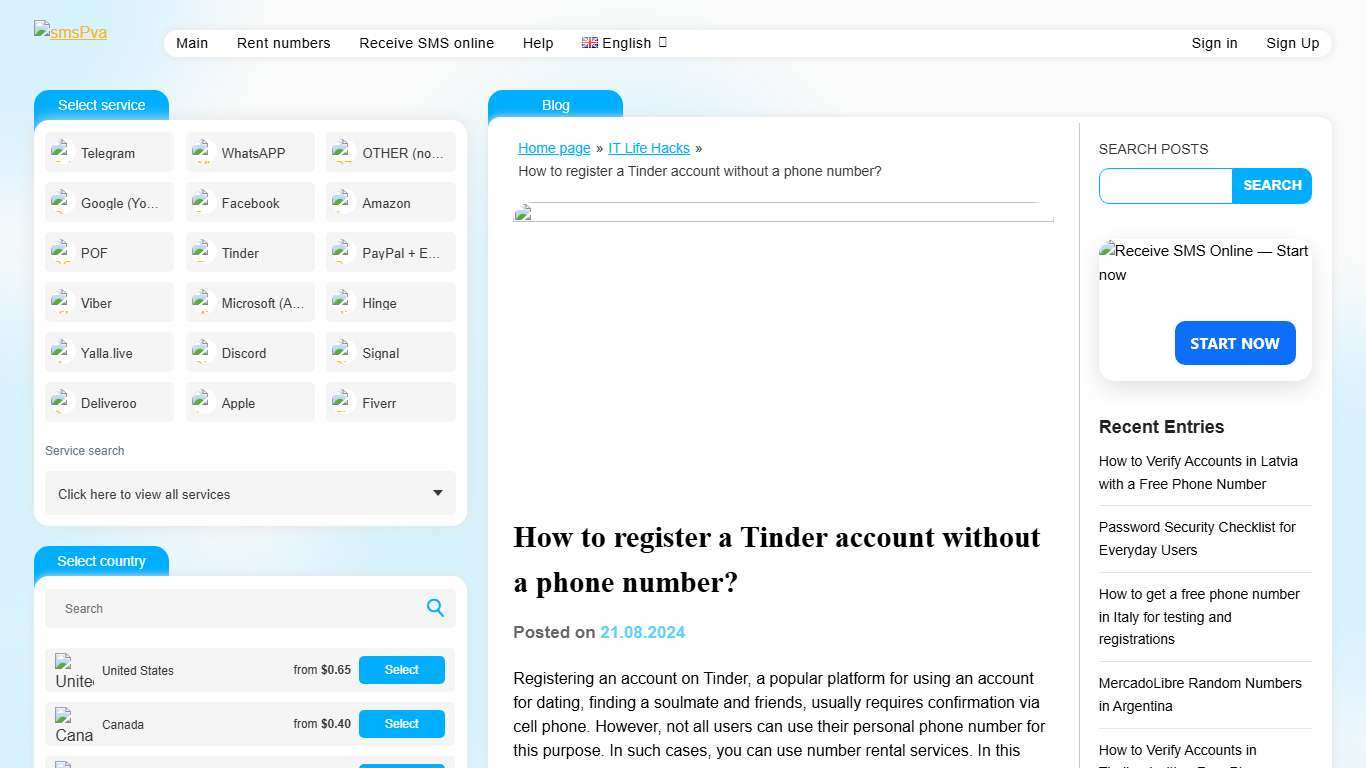 How to register a Tinder account without a phone number? - SmsPVA blog - News of the registration world, reviews, tips for registering services
